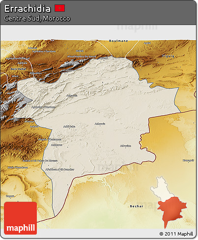 Shaded Relief 3D Map of Errachidia, physical outside