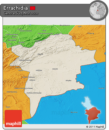 Shaded Relief 3D Map of Errachidia, political outside