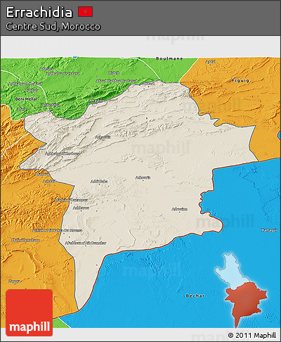 Shaded Relief 3D Map of Errachidia, political outside