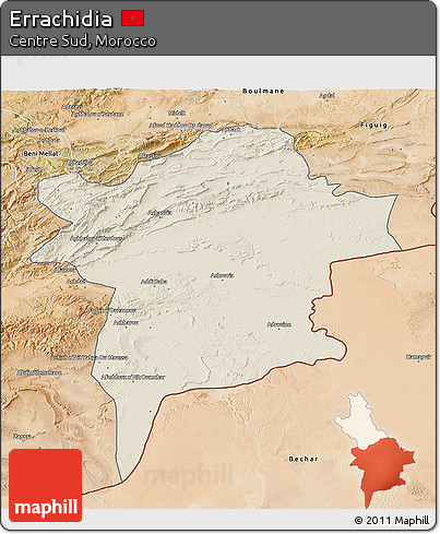 Shaded Relief 3D Map of Errachidia, satellite outside