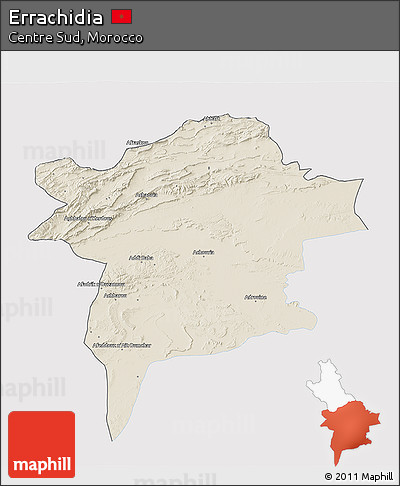 Shaded Relief 3D Map of Errachidia, single color outside