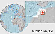 Gray Location Map of Errachidia, highlighted country, within the entire country, hill shading