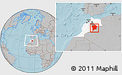 Gray Location Map of Errachidia, highlighted country, highlighted parent region, within the entire country, hill shading
