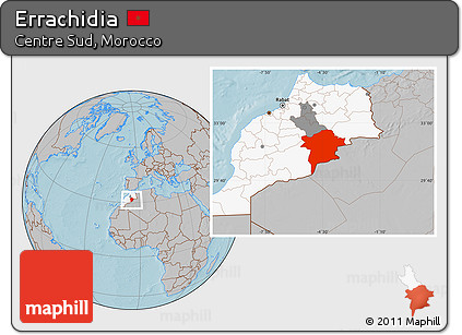 Gray Location Map of Errachidia, highlighted country, highlighted parent region, hill shading