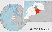 Gray Location Map of Errachidia, highlighted country, highlighted parent region, hill shading