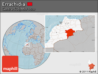 Gray Location Map of Errachidia, highlighted country, hill shading