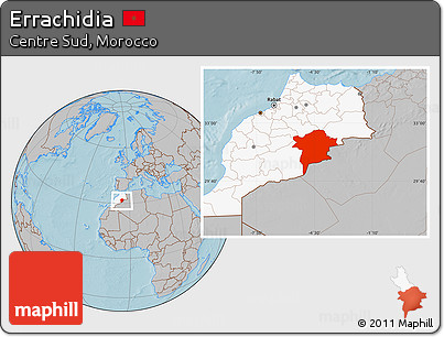 Gray Location Map of Errachidia, highlighted country, hill shading