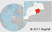 Gray Location Map of Errachidia, highlighted country, hill shading