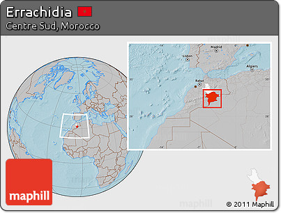 Gray Location Map of Errachidia, highlighted parent region, within the entire country, hill shading