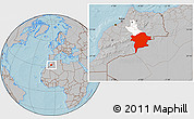 Gray Location Map of Errachidia, highlighted parent region, hill shading