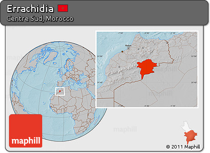 Gray Location Map of Errachidia, hill shading