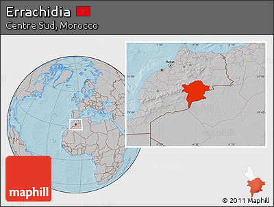 Gray Location Map of Errachidia, hill shading