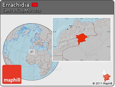 Gray Location Map of Errachidia, hill shading