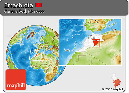 Physical Location Map of Errachidia, highlighted country, highlighted parent region, within the entire country