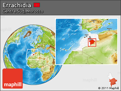 Physical Location Map of Errachidia, highlighted country, highlighted parent region, within the entire country