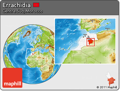 Physical Location Map of Errachidia, highlighted country, highlighted parent region, within the entire country