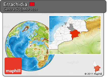 Physical Location Map of Errachidia, highlighted country, highlighted parent region