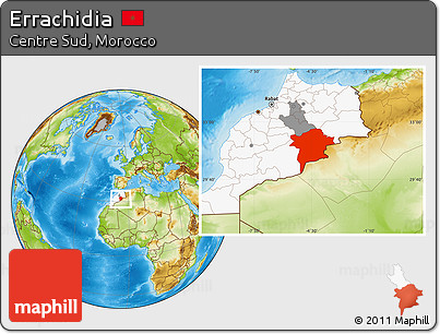 Physical Location Map of Errachidia, highlighted country, highlighted parent region