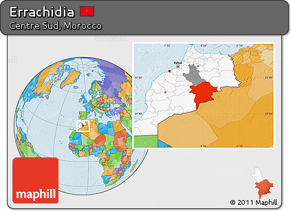 Political Location Map of Errachidia, highlighted country, highlighted parent region