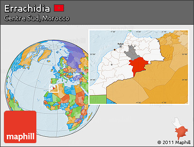 Political Location Map of Errachidia, highlighted country, highlighted parent region