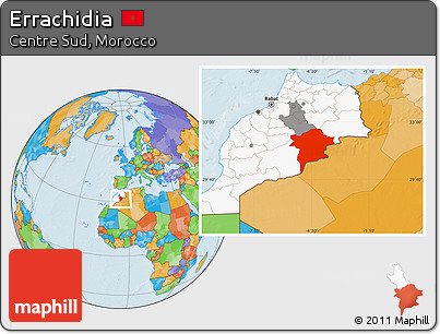 Political Location Map of Errachidia, highlighted country, highlighted parent region