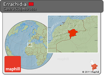 Savanna Style Location Map of Errachidia, hill shading