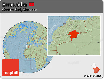 Savanna Style Location Map of Errachidia, hill shading
