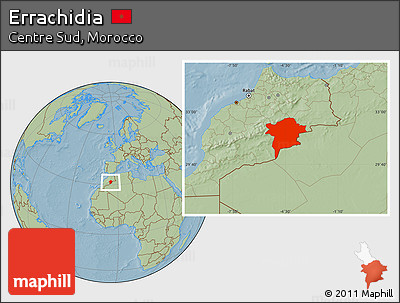 Savanna Style Location Map of Errachidia, hill shading