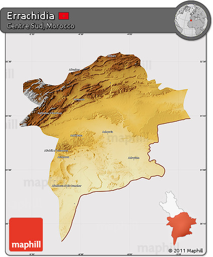 Physical Map of Errachidia, cropped outside