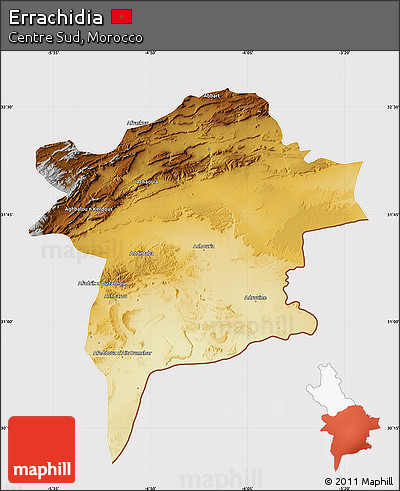 Physical Map of Errachidia, cropped outside