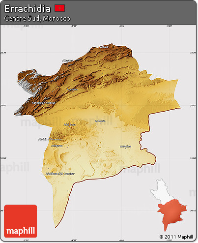 Physical Map of Errachidia, cropped outside