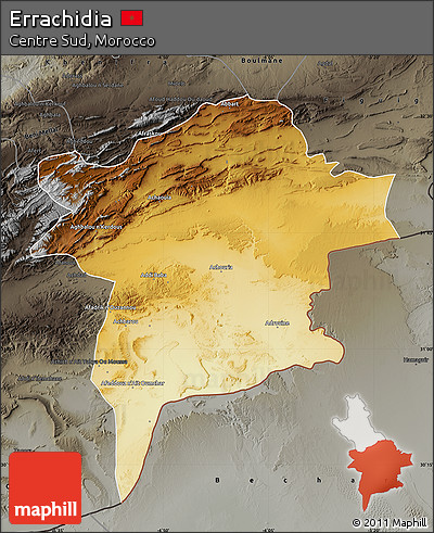 Physical Map of Errachidia, darken, semi-desaturated