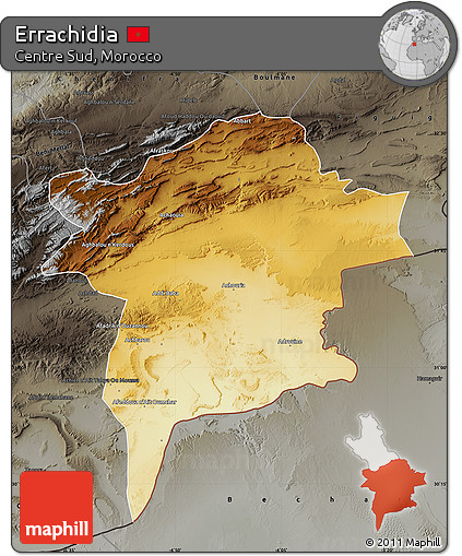 Physical Map of Errachidia, darken, semi-desaturated