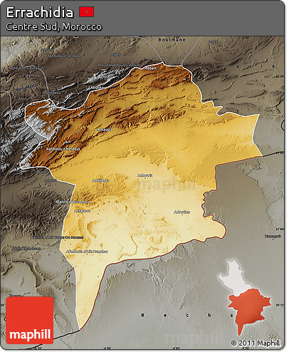 Physical Map of Errachidia, darken, semi-desaturated