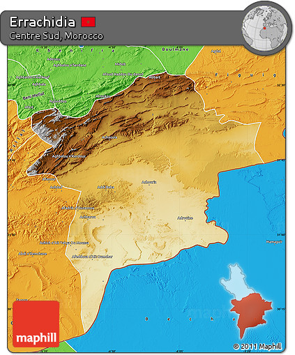 Physical Map of Errachidia, political outside