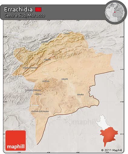 Satellite Map of Errachidia, lighten, semi-desaturated