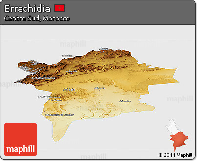 Physical Panoramic Map of Errachidia, single color outside