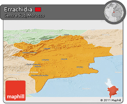 Political Panoramic Map of Errachidia, lighten