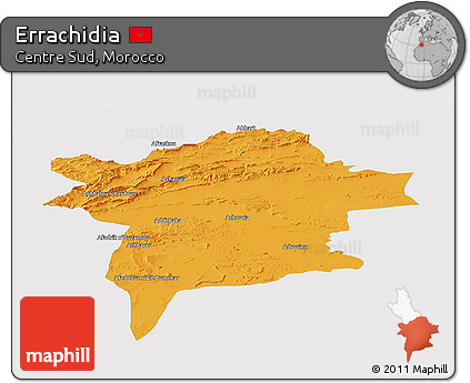 Political Panoramic Map of Errachidia, single color outside