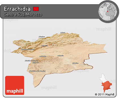 Satellite Panoramic Map of Errachidia, cropped outside