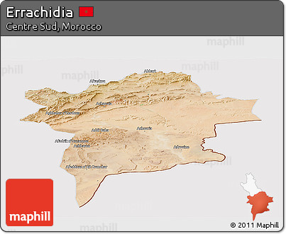 Satellite Panoramic Map of Errachidia, cropped outside