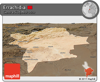 Satellite Panoramic Map of Errachidia, darken