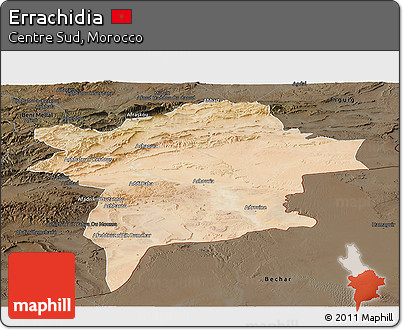 Satellite Panoramic Map of Errachidia, darken