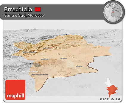 Satellite Panoramic Map of Errachidia, lighten, desaturated