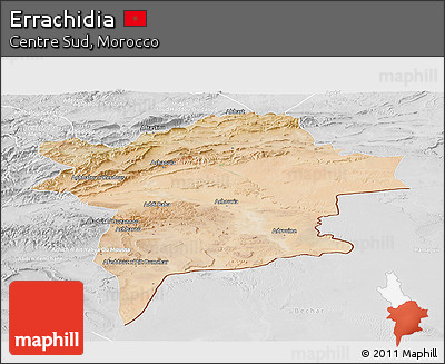 Satellite Panoramic Map of Errachidia, lighten, desaturated