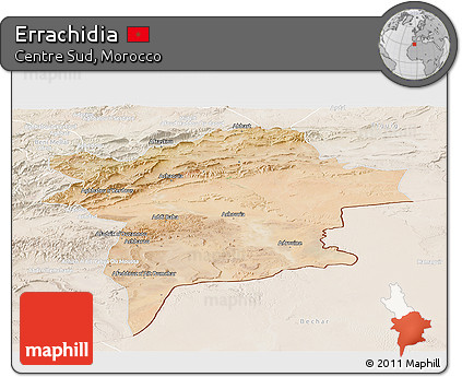 Satellite Panoramic Map of Errachidia, lighten