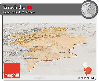 Satellite Panoramic Map of Errachidia, lighten, semi-desaturated