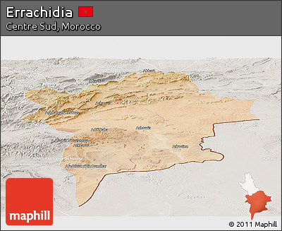 Satellite Panoramic Map of Errachidia, lighten, semi-desaturated