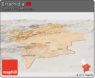 Satellite Panoramic Map of Errachidia, lighten, semi-desaturated
