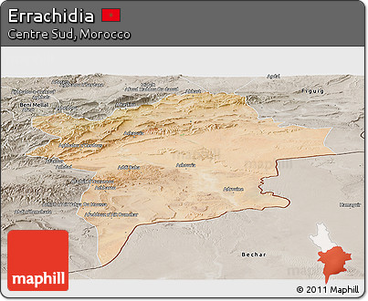 Satellite Panoramic Map of Errachidia, semi-desaturated